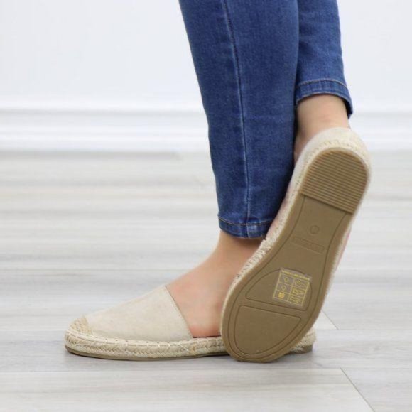 Beige Vegan Suede Flat Slip On Loafer Espadrilles - Picture 5 of 10